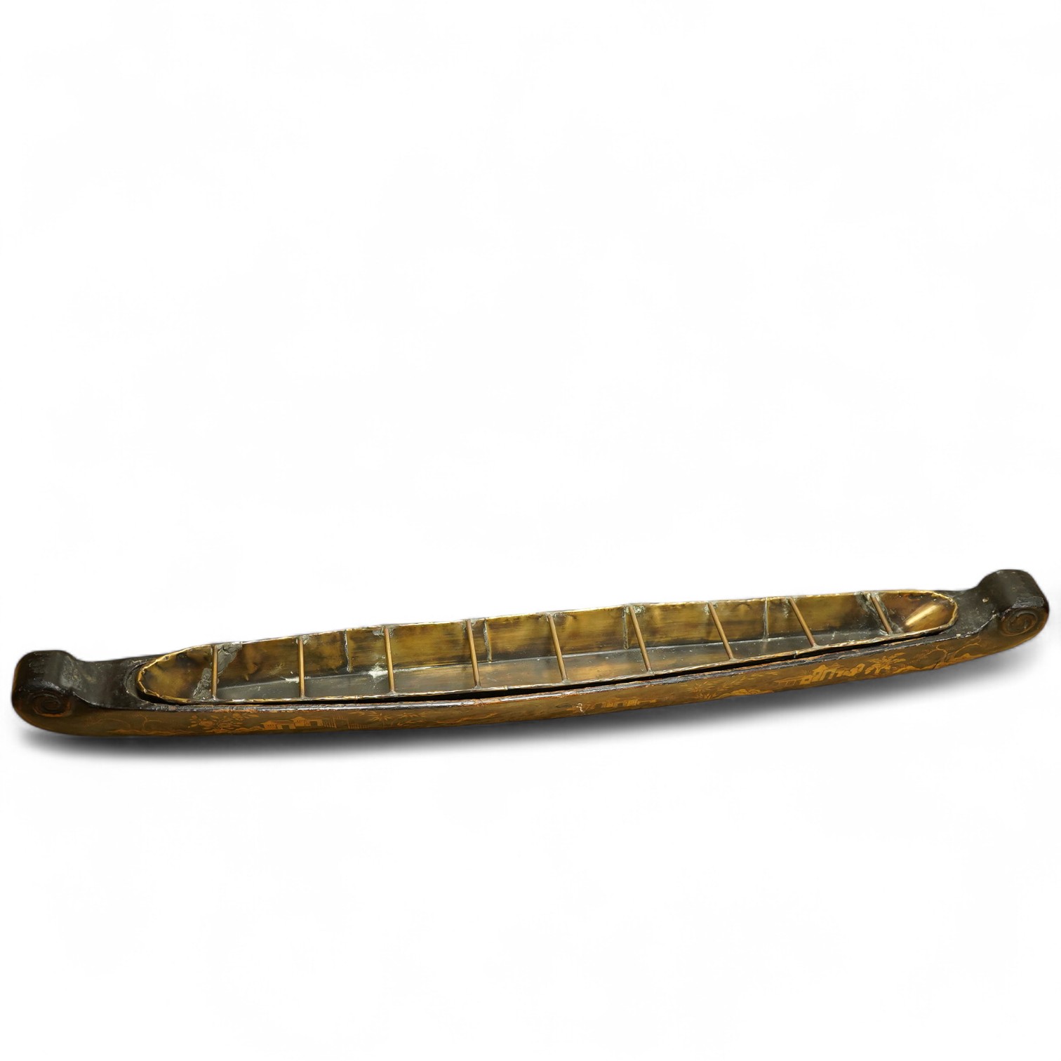 A Chinese export lacquer model of a boat, 19th century, 56cm wide
